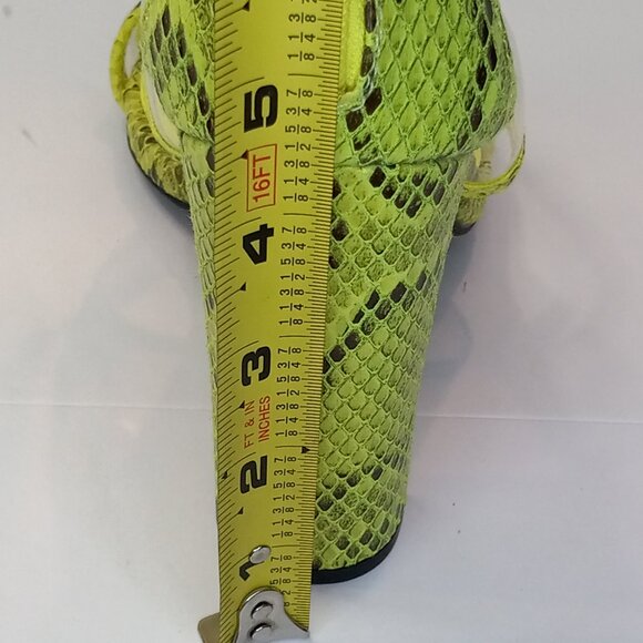 New w/o Box - Snakeskin Neon Yellow Chunky Heel - Ankle Strap - Clear Vamps - Picture 12 of 15